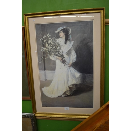 157 - Large Print of an Edwardian lady with bouquet.