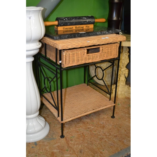 205 - Single drawer wicker bedside unit with metal frame