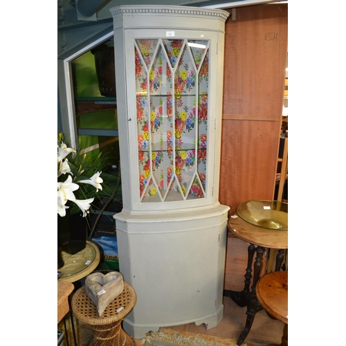 210 - Grey chalk painted glazed corner cabinet with key