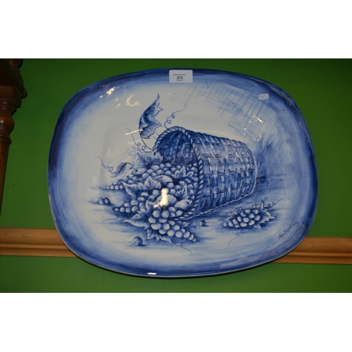 272 - Blue & white decorative meat plate