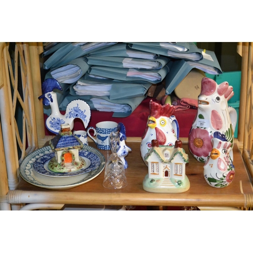 283 - All ceramics on shelf including hand painted chickens