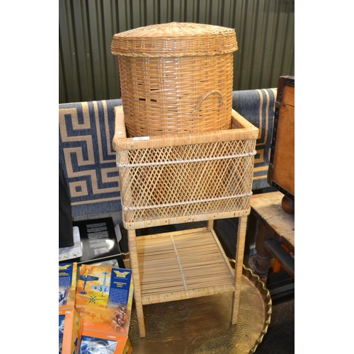 296 - Wicker laundry basket & planter stand