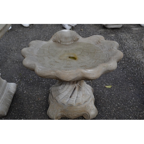 122 - Shell bird bath on decorative fluted & scrolled feet base