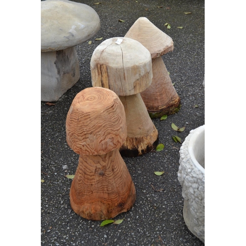 128 - Trio of rustic garden mushroom features