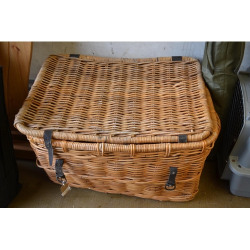 13 - Large wicker basket with leather straps