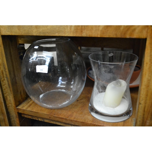 349 - Two large glass vases & blue & white pottery