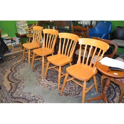 376 - Four beech slat backed farmhouse chairs