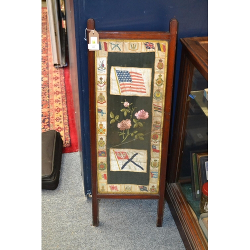 392 - Collectable Silks of international flags and regimental emblems on a glass fronted screen. 1 pane of... 