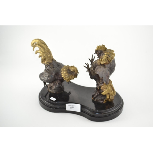 453 - Cast Bronze of fighting cockerels. signed MENE