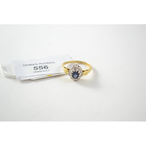 556 - 18ct sapphire & diamond ring, size O