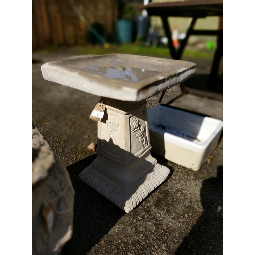 165 - Square bird bath adorned with rose decoration