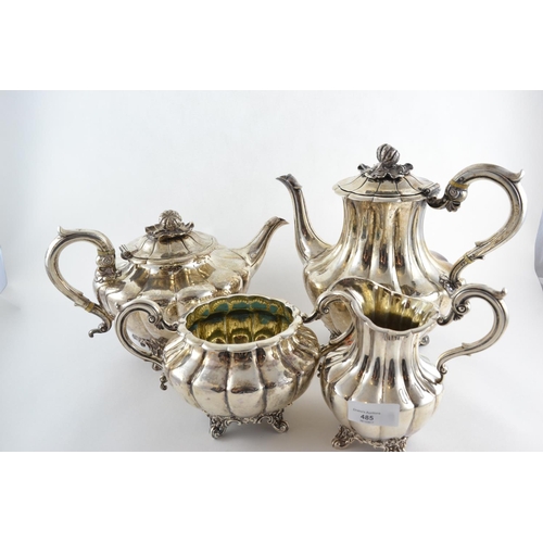 677 - HM London 1841 4 piece coffee, teapot, milk & sugar bowl. Total weight 2008g / 64.56t.oz. Made by Wi... 