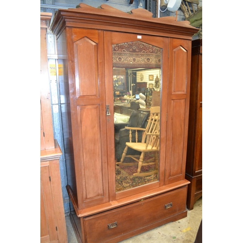 728 - Large mirror fronted wardrobe with drawer to base, (door locked/key not working