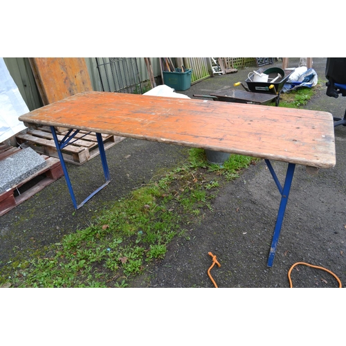 108 - Folding metal based trestle table. L180cm W69cm (with option on next 3)