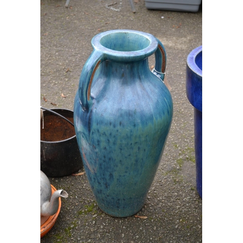 143 - Turquoise handled grip glaze urn