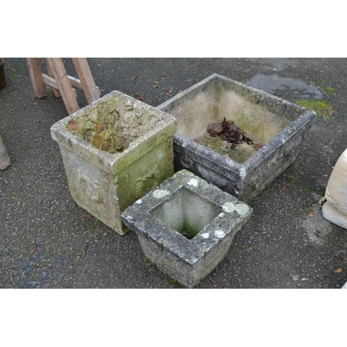 146 - 3 various concrete planters inc. swag decorated