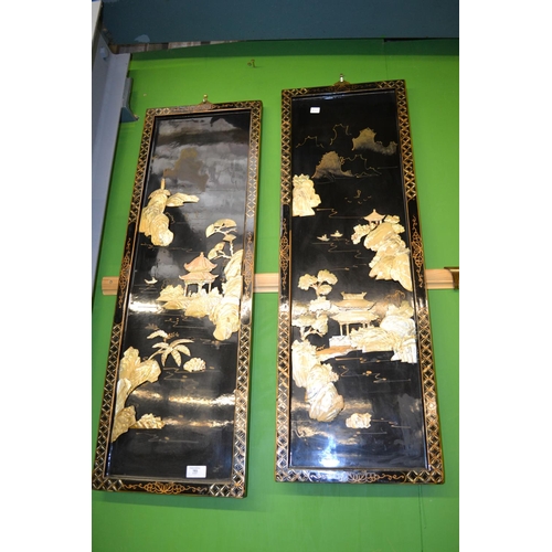 183 - Pair of Oriental lacquered panels. H90cm