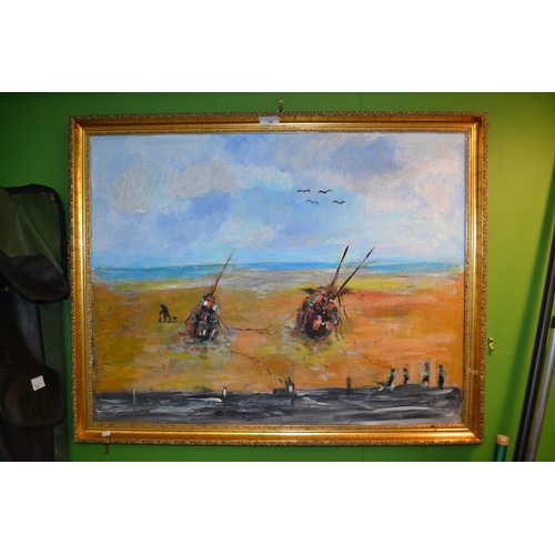 206 - Oil on board 'Dig for Bait' by B Slough