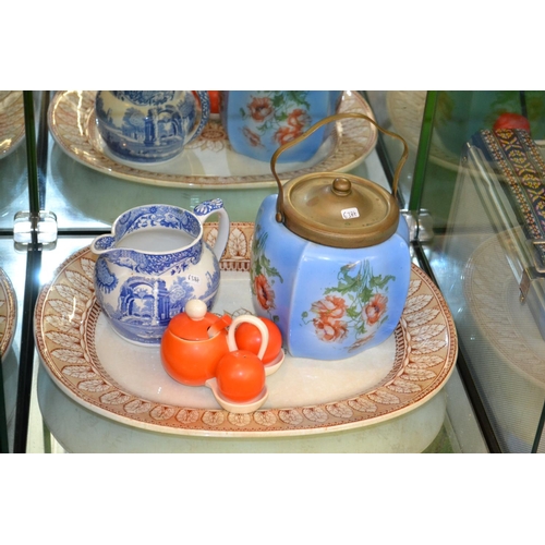 269 - Ceramic biscuit barrel, condiment pots etc.