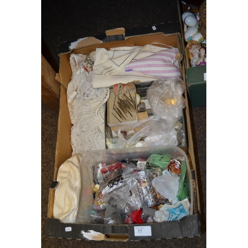 315 - Large box of haberdashery items, buttons inc. lace