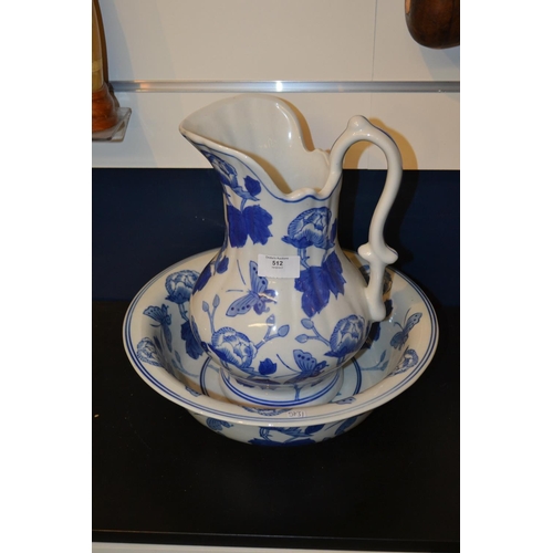 512 - Contemporary Blue and White Jug and Basin Set