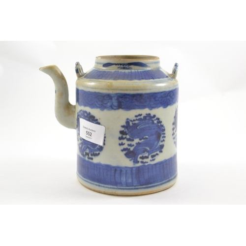 552 - 18/19C Chinese tea kettle with hairlines. Missing lid & handle.