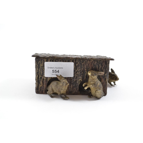 554 - Signed and Dated Bronze and Hardened Steel Cigarette Box in The Form of a Rabbit Hutch