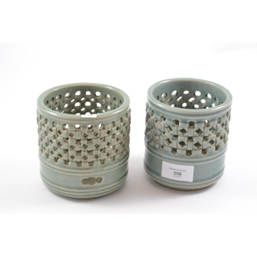 556 - 2x Chinese Pierced Baskets