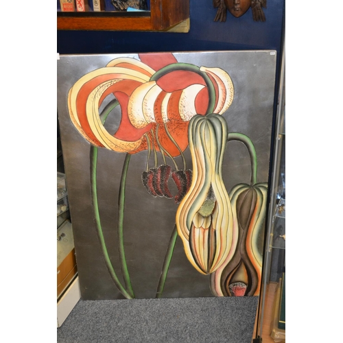 573 - Oil Of Exotic Orchid on Wooden Panel