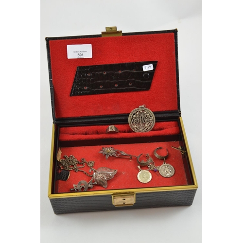 591 - Jewellery box and Silver Contents