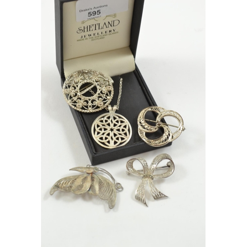 595 - Celtic & filigree silver brooches