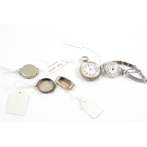 599 - Small Collection of Ladies Fob and Wrist Watches, plus odd cases inc. 825 & 925 silver