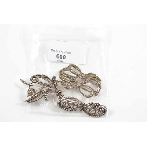 600 - 3 Silver/Marcasite Brooches