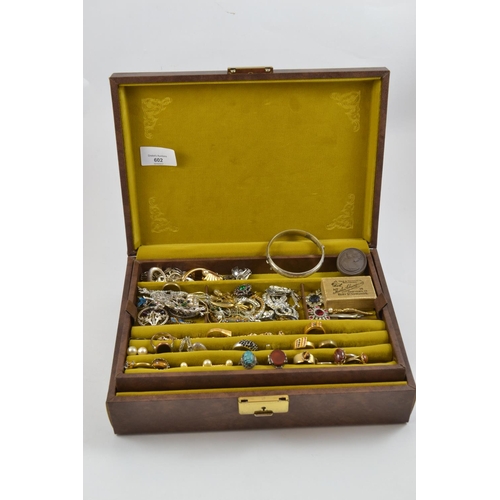 602 - Two tier jewellery box & contents inc Silver Bangles