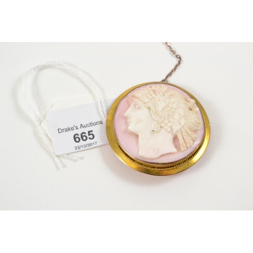 665 - 9ct Pink Coral Cameo Depicting Classical Lady Maker Initals H.H.F