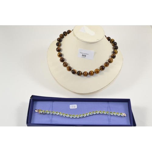 669 - Tigers Eye Necklace and 925 Silver Stoned Bracelet