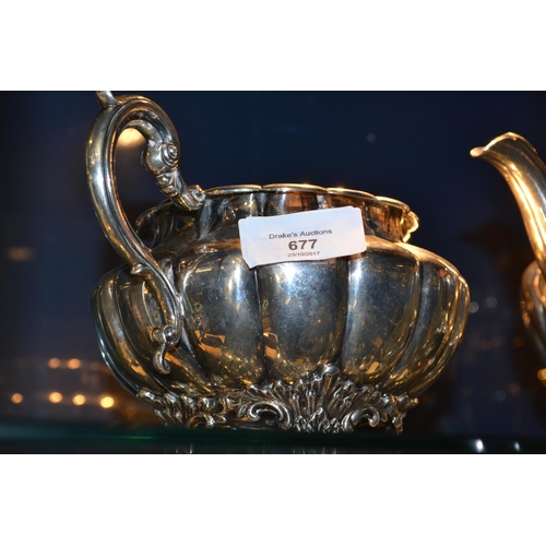 677 - HM London 1841 4 piece coffee, teapot, milk & sugar bowl. Total weight 2008g / 64.56t.oz. Made by Wi... 