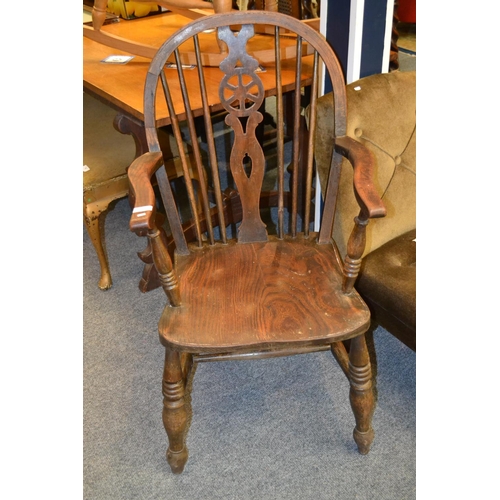 707 - Wheel and Stick Backed Oak Kitchen Carver Chair