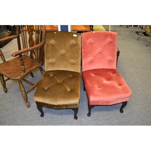 708 - Pair of Pink and Green Velvet Bedroom Chairs