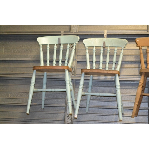 726 - Pair of Painted Green Spindle Backed Chairs