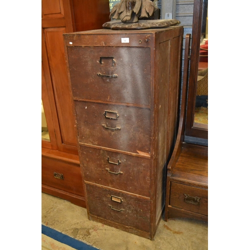 730 - 4 Drawer Vintage Oak Filing Cabinet (push button opening mechanism)