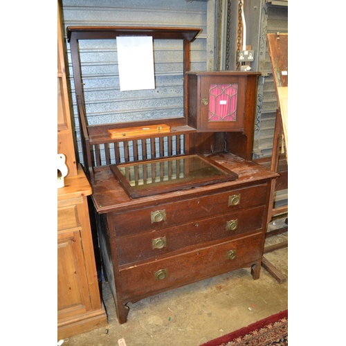 744 - Arts and Crafts Dressing Table with Jewellery Cabinet Mirror brackets AF W42