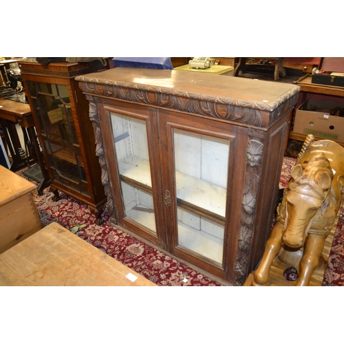 762 - Late C19 Oak Glass fronted Lion Masked Continental Book Case W42