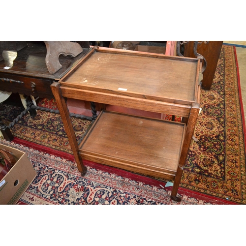 774 - Oak 1930's maids 2 Tier Folding Tea Trolley H29