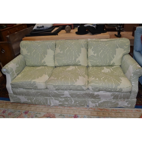 806 - Cheese Plant Patterned Feather Upholstered 3 Seat Sofa (Very Comfortable)