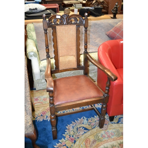 809 - Cane Backed Leather Seated Carver/Arm Chair