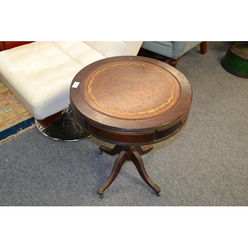 812 - Round Leather Topped Side Table with Drawers (Handles AF)