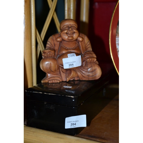 284 - Carved Buddha & oriental lacquered box