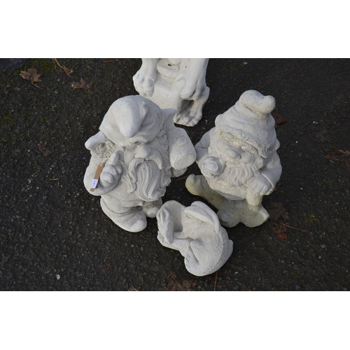 54 - Pair of concrete gnomes & dragon ornament