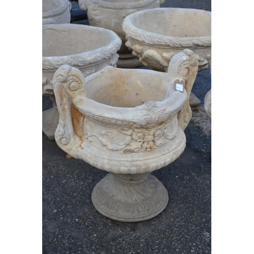 91 - Concrete 2 handled urn, with chasing floral design to exterior (with option on next)